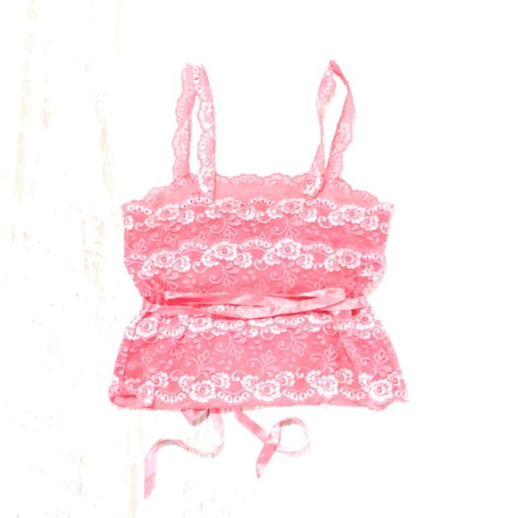 Pre-🖤 Banana Republic Pink Lace Corset Ties Top - Picture 2 of 4